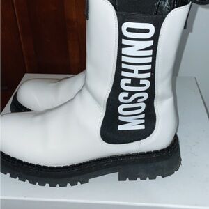Moschino Black and White Logo Boots